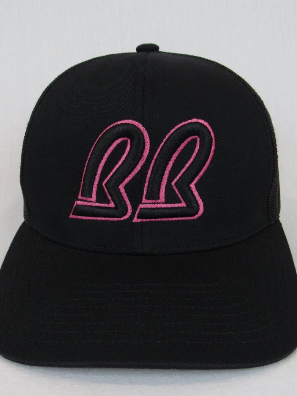 Pacific Headwear 104C Pro Model Black Trucker Hat Cap Pink Double B Logo OS